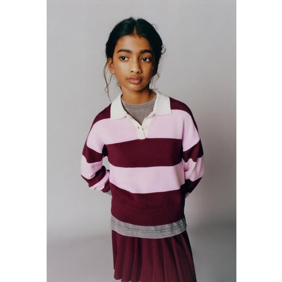 Zara Girls Rugby Polo Cropped Sweater Striped Y2K Preppy 12-13 - Picture 1 of 5
